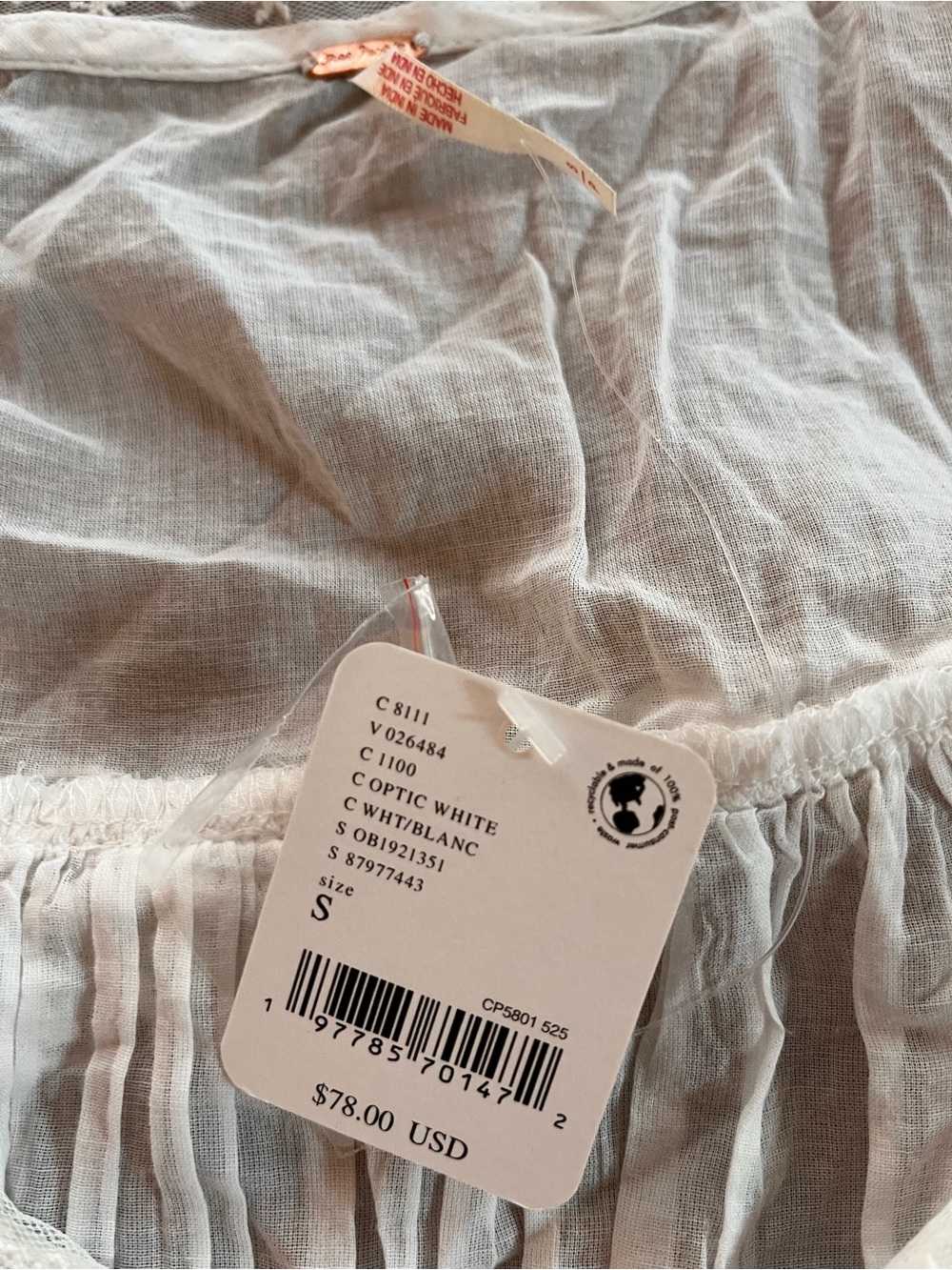 Free People Cream Lace-Trim Crop Button-Down Top - Picture 3 of 4